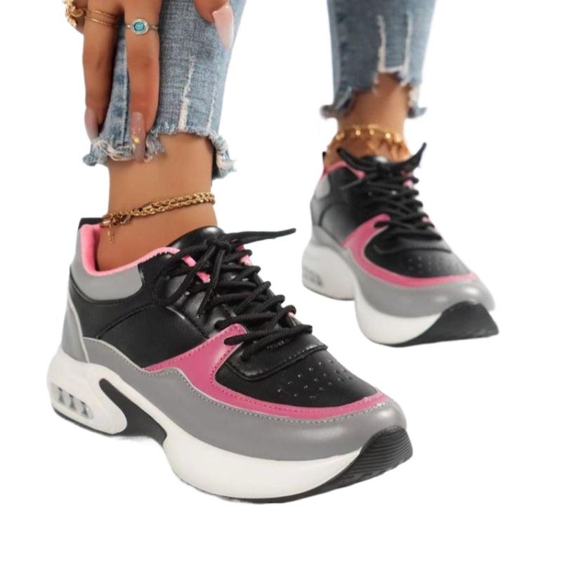 Summer Cross-strap Color-blocked Thick-soled Height-increasing Women's Shoes Fashionable New Casual Flat-soled Running Sneakers