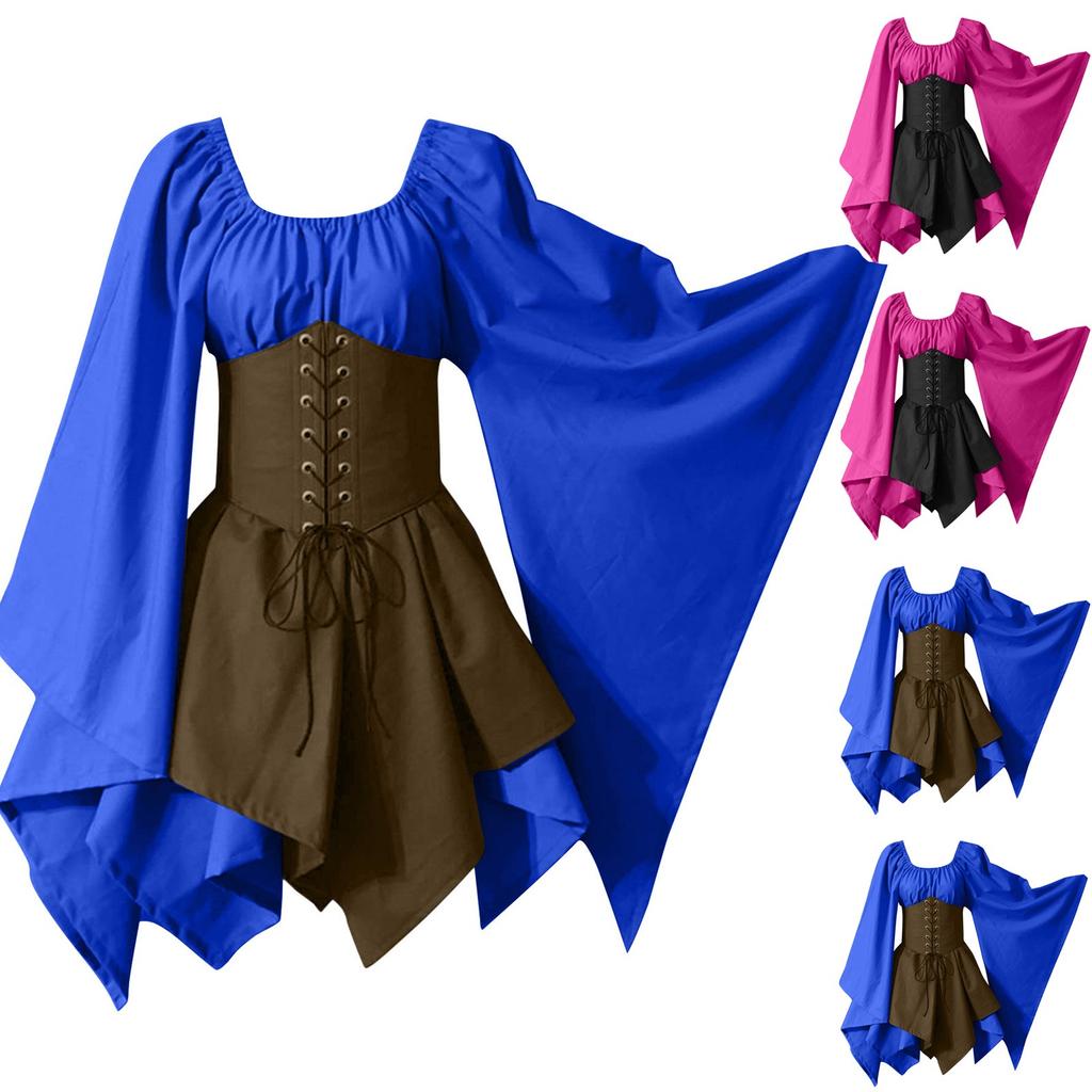 Women Fashion Long Sleeve Vintage Dress Cosplay Party Evening Night Formal Dress