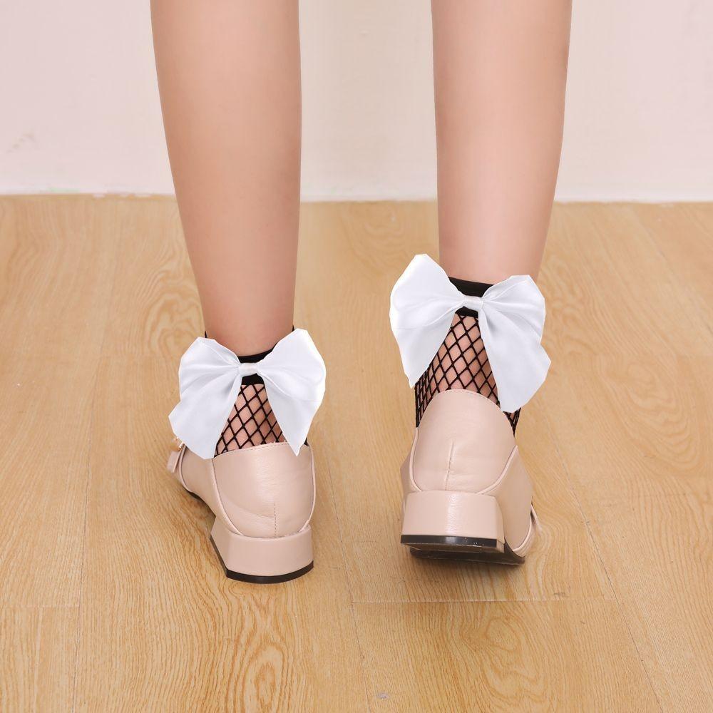 Mesh fishnet socks, short socks, sexy large bow fishnet stockings, European and American style mid-calf socks Butterfly net socks