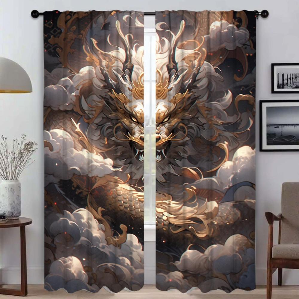 The Sky Guardian Dragon Kitchen Curtains for Living Room Curtain Halloween Decoration Tulle for Bedroom Partition Shades Elegant