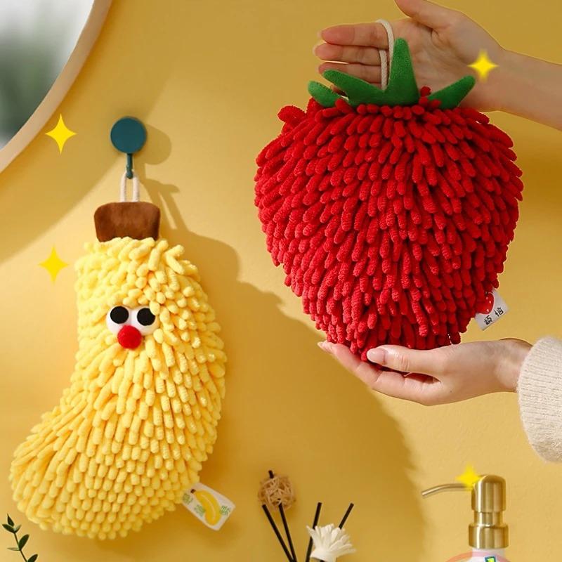 Hand Towel for Kitchen and Bathroom Banana/Strawberry Shaped Hanging Washcloth Chenilles Cloths Soft Absorbent Towel