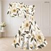 Women Plus Size Floral Printed Two Piece Set Square Neck Sleeveless Tie Waist Flared Dress Short Sleeve Cropped Shrug