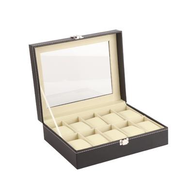 Easy Clean 10 Slots Watch Storage Box Black PU Leather Watch Display Case Faux Leather Dustproof Storage Case Daily Use