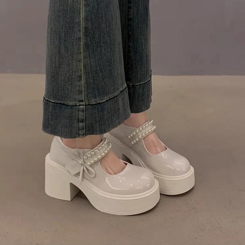 

Fashion 2025 Brand Ladies Shoes Buckle Strap Women s High Heels Fashion String Bead Dress New Shallow Best Seller Mary Jane Shoeszapatos 35