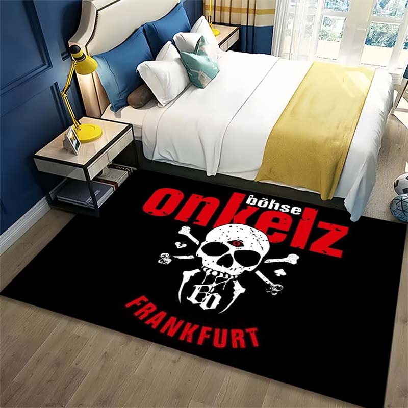 Böhse Onkelz Skull Rock Music Area Rug, Non Slip Floor Mat for Living Room Bedroom Rock Fan Home Decor Gift