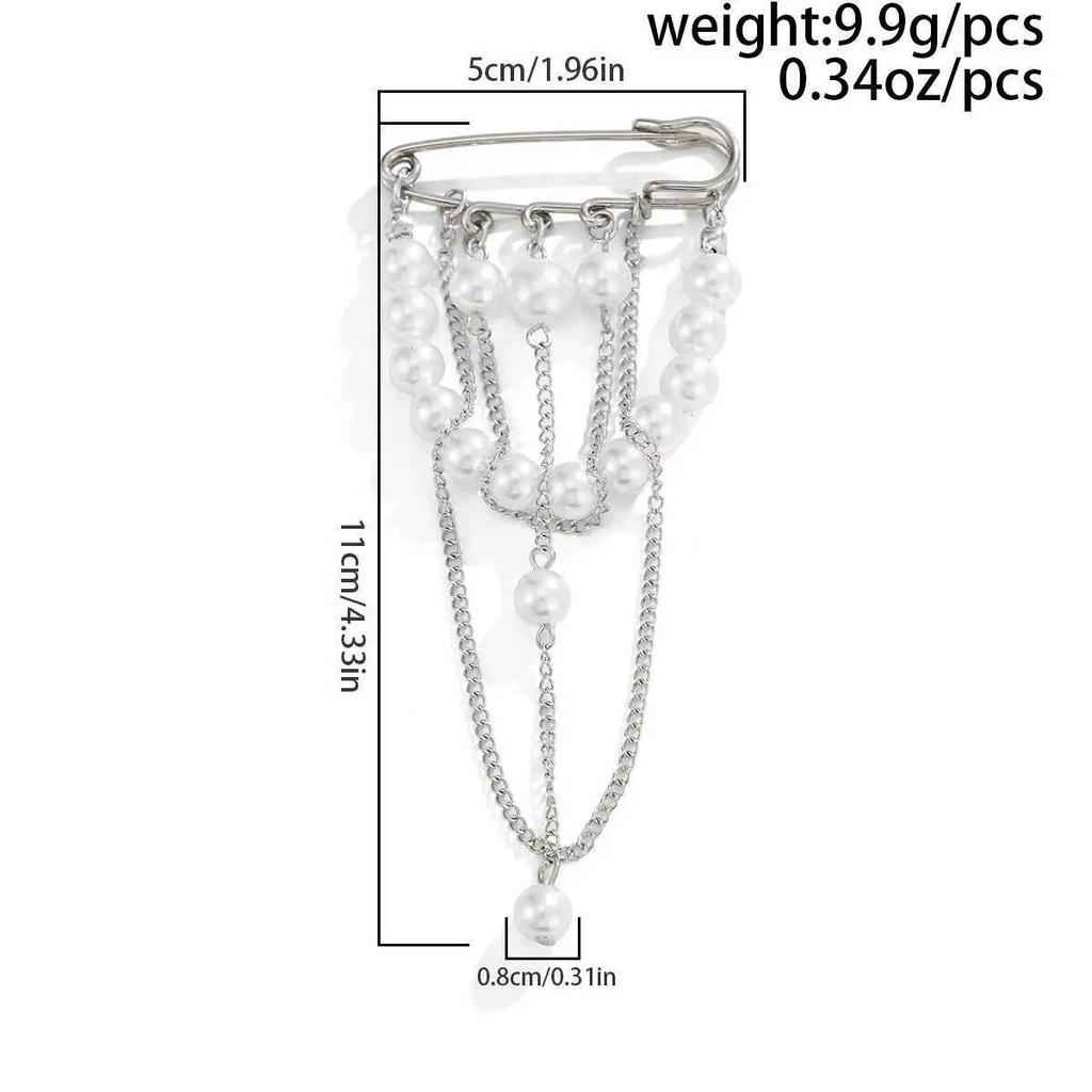 IngeSight.Z Trendy Exquisite Imitation Pearl Brooch Creative Metal Chain Tassel Brooches Shirt Collar Lapel Suit Pin Jewelry New