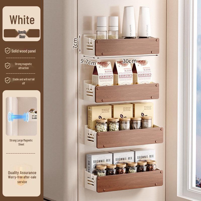Dual-Layer Magnetic Kitchen Shelf for Refrigerator - Punch-Free Spice Rack Organizer