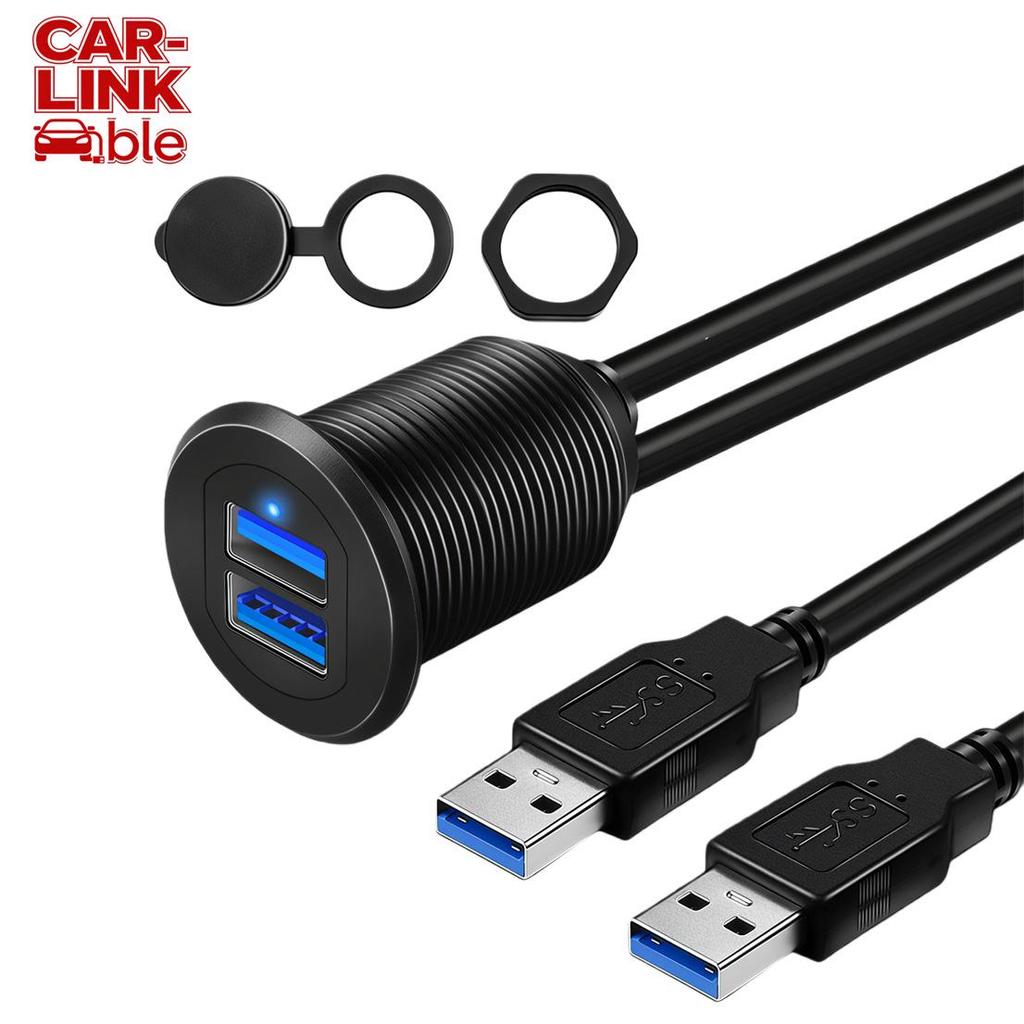 Waterproof Aluminum Alloy USB 3.0 Male To Female Cable with LED for Car, Motorcycle, Boat Dashboard