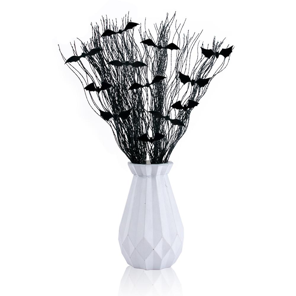 Halloween Black Artificial Curly Willow Branches Decorative 3D Bat Stickers Glittery Faux Branch Sticks Halloween Party Decor