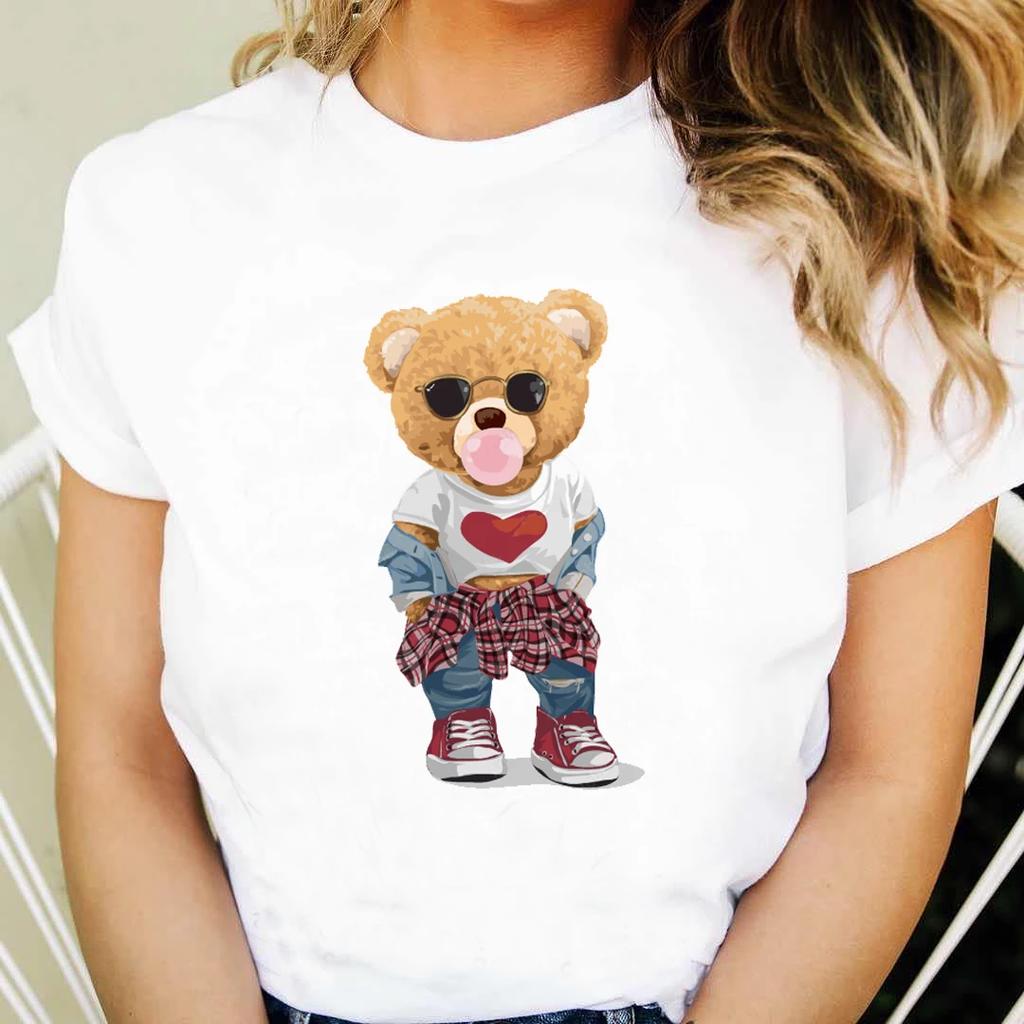 Printed Women's 90s Cute Clothing Short Sleeve Clothing Cartoon Cute Bear Pattern T-shirt Fashion Women's Casual Versatile T-shi
