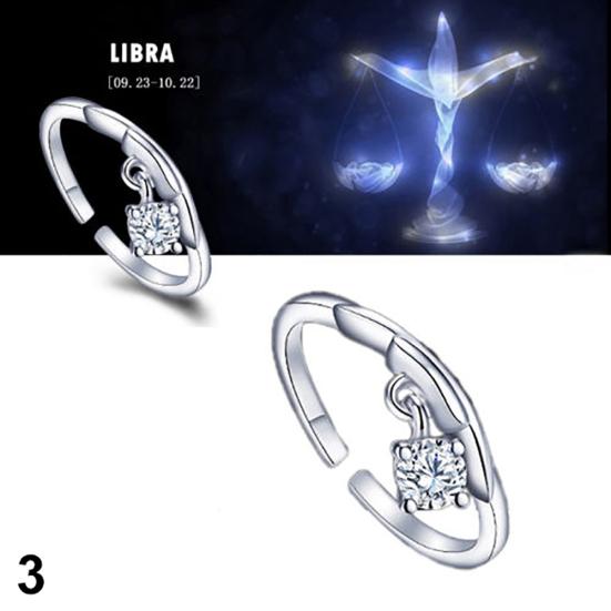 Men Women Silver Plated Constellations Adjustable Opening Ring Birthday Gift