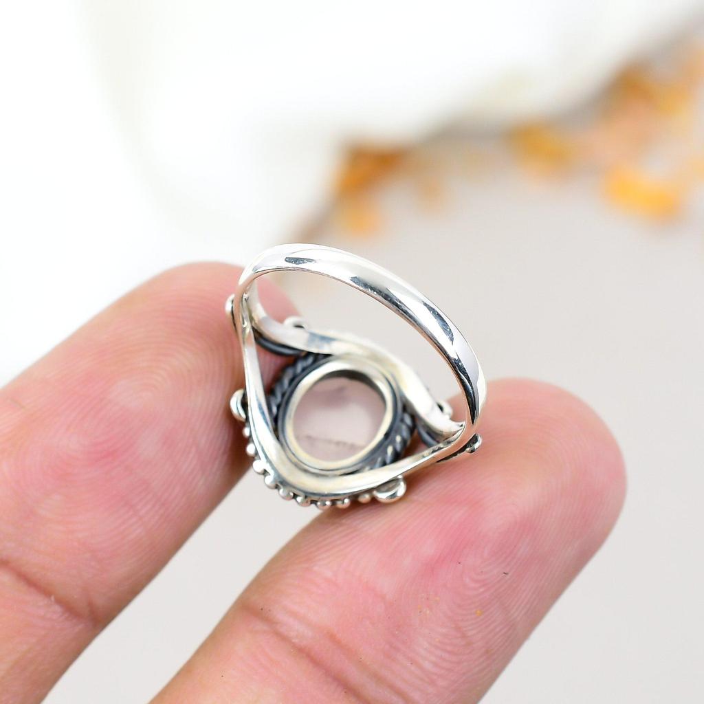 Rose Quartz 925 Sterling Silver Pink Gemstone Handmade Jewelry Bohemian Style Ring For Women