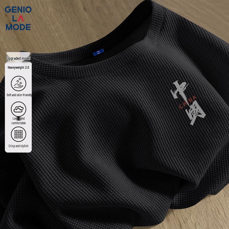 GENIOLAMODE Men s Loose Fit Waffle Knit Short Sleeve T-Shirt L