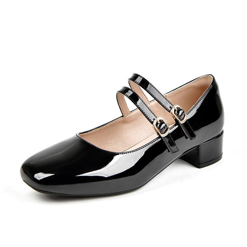 

Весенние новые туфли на высоком толстом мм каблуке, на толстом каблуке с квадратной головкой, женская обувь Мэри Джейн в стиле ретро, ​​утолщающая и расширяющая женская обувь большого размера 45 чёрный