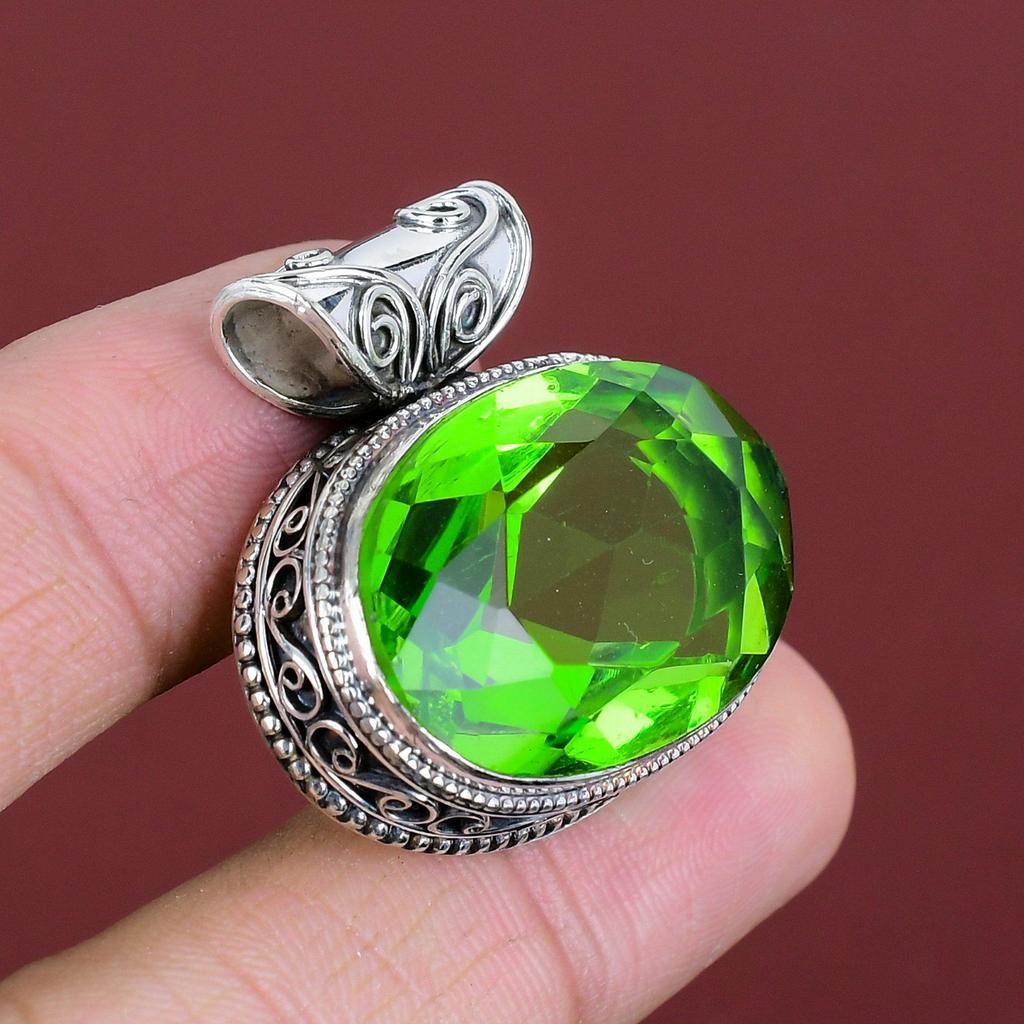 Faceted Peridot Pendant Real Gemstone Jewelry Vintage Handmade Pendant 925 Sterling Silver Pendant Very Pretty Peridot Jewelry Gifts For Mom