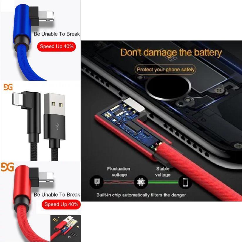 Degree Pin 90 Usb Cable For Iphone Huawei Fast Charging Cable