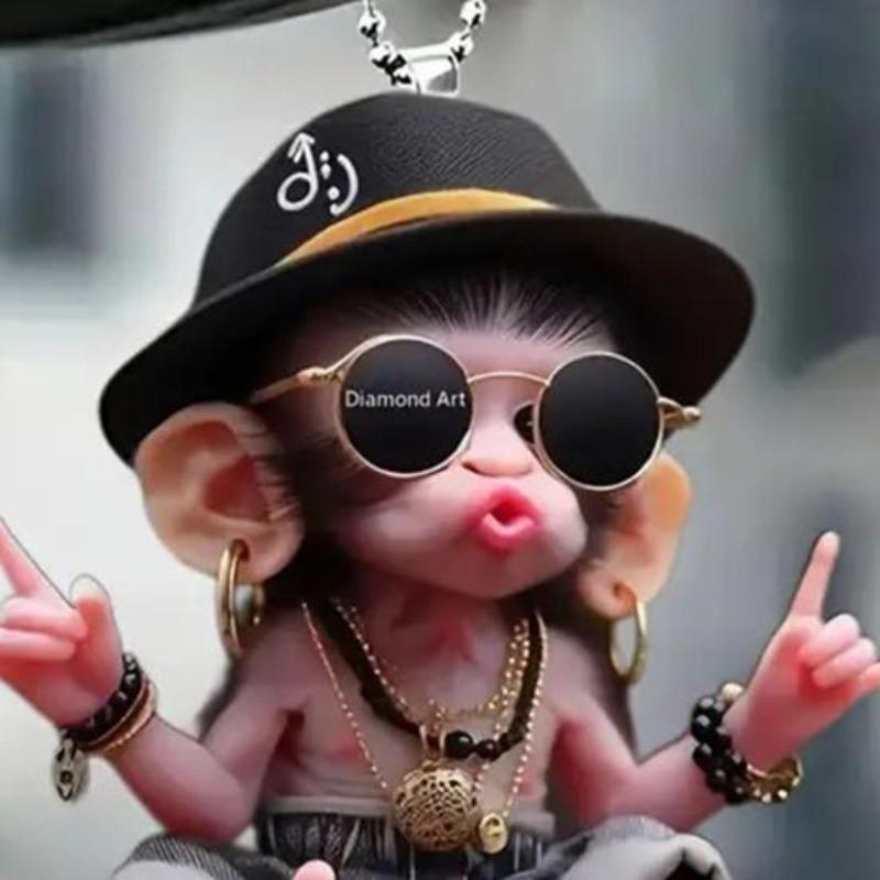 Weihnachts-Affen-Anhänger, 2D-Acryl, hängendes Ornament, Cartoon-Affe, Weihnachtsbaum-Ornament, Auto-Innenausstattung, Geschenk für Tierliebhaber