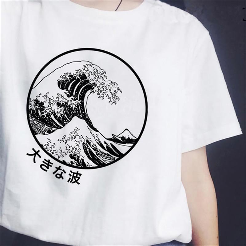 Hotselling New Aesthetic Wave Print Roundneck Shortsleeved Tshirt for Women Graphic T Shirts Aesthetic Clothes Tops Harajuku
