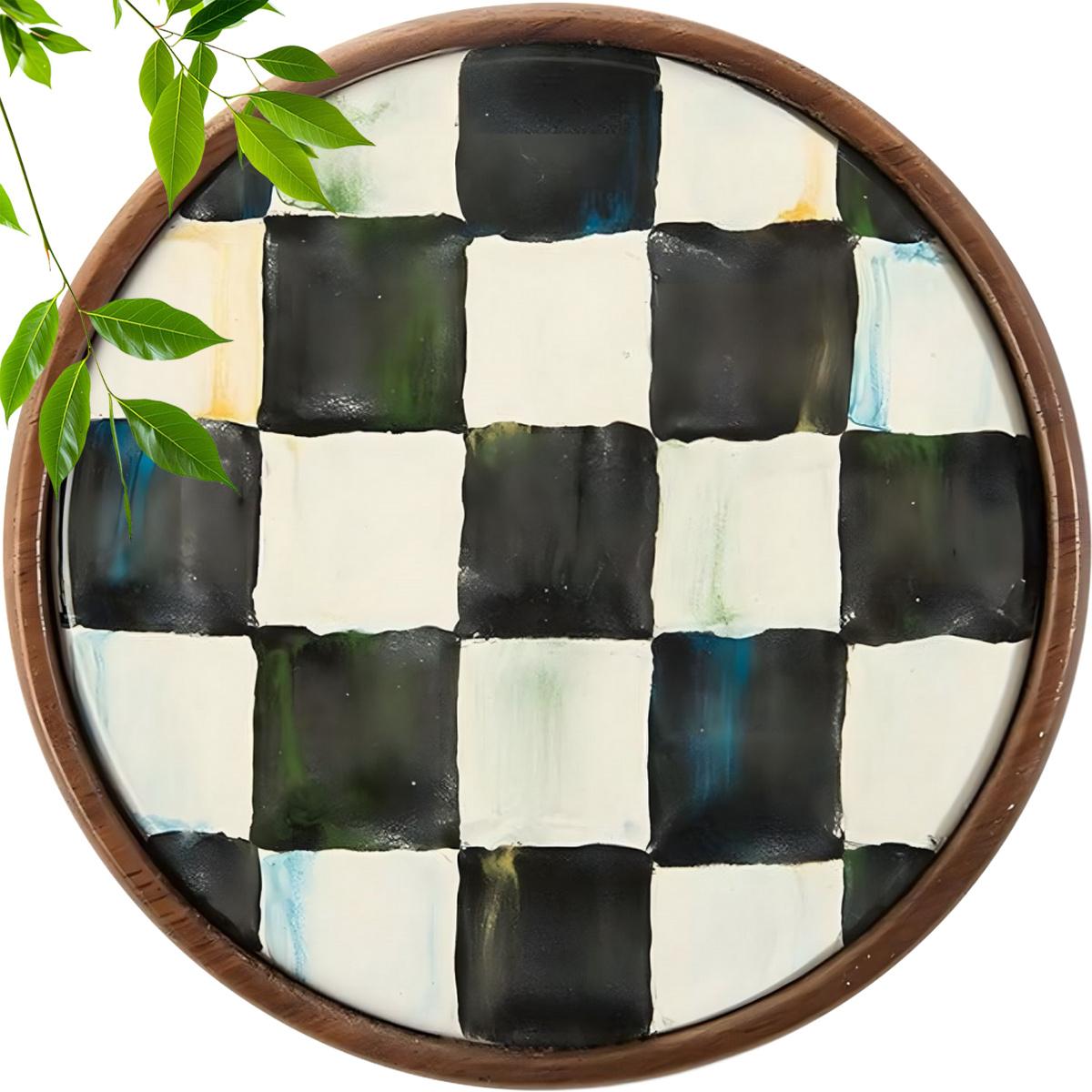 

Набор из 6 деревянных подставок в черно-белую клетку, круглые подставки для напитков, термостойкие подложки для кофейного столика, кухонные аксессуары, идеальный подарок на новоселье 10*10cm