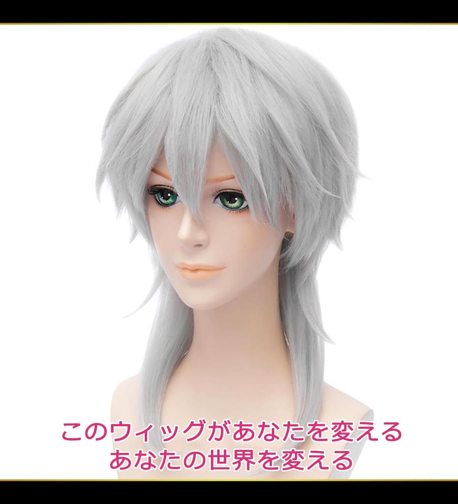CaseEden Cosplay Wig, Short, Long Nape, Heat-Resistant, Silver-Gray Hair, Includes 2 Wig Nets