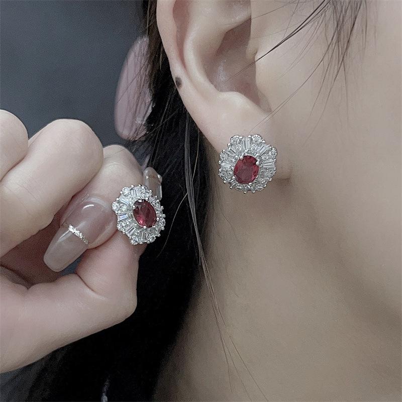 Ruby Gemstone Sparkling Three-Piece Set: Elegant and Versatile Ring, Necklace, and Studs.