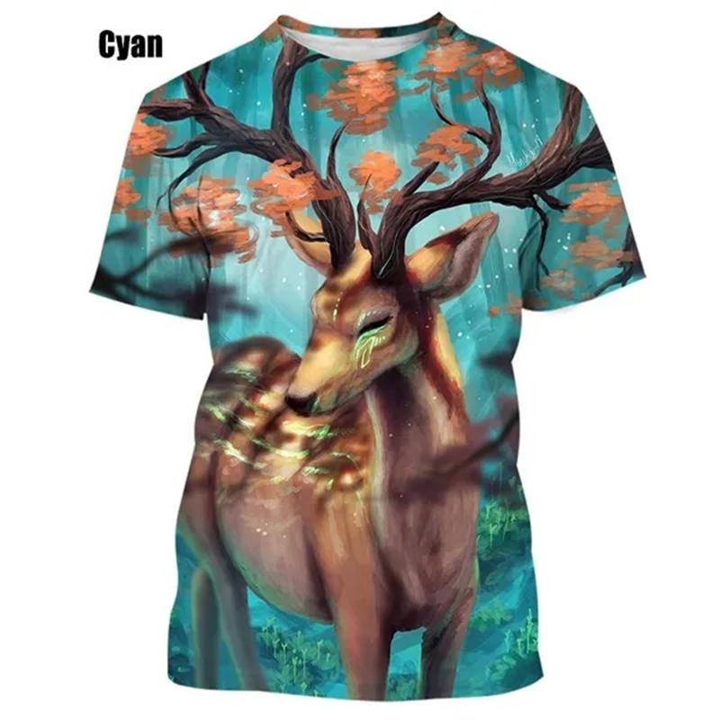 Sommeroverdeler Herre Dame Elg Elg Hjort Jakt Kamuflasje 3D All Over Printed Oversized Kortermet T-skjorte Kule Klær Topper