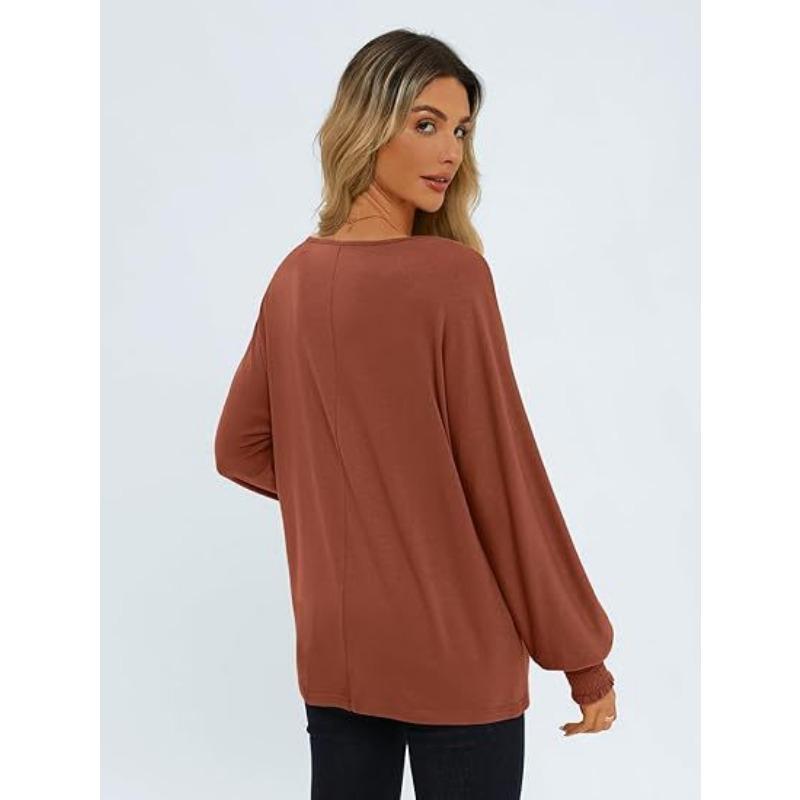 Autumn and Winter Women's Blouse Round Neck Pleated Long Sleeve Casual Tops