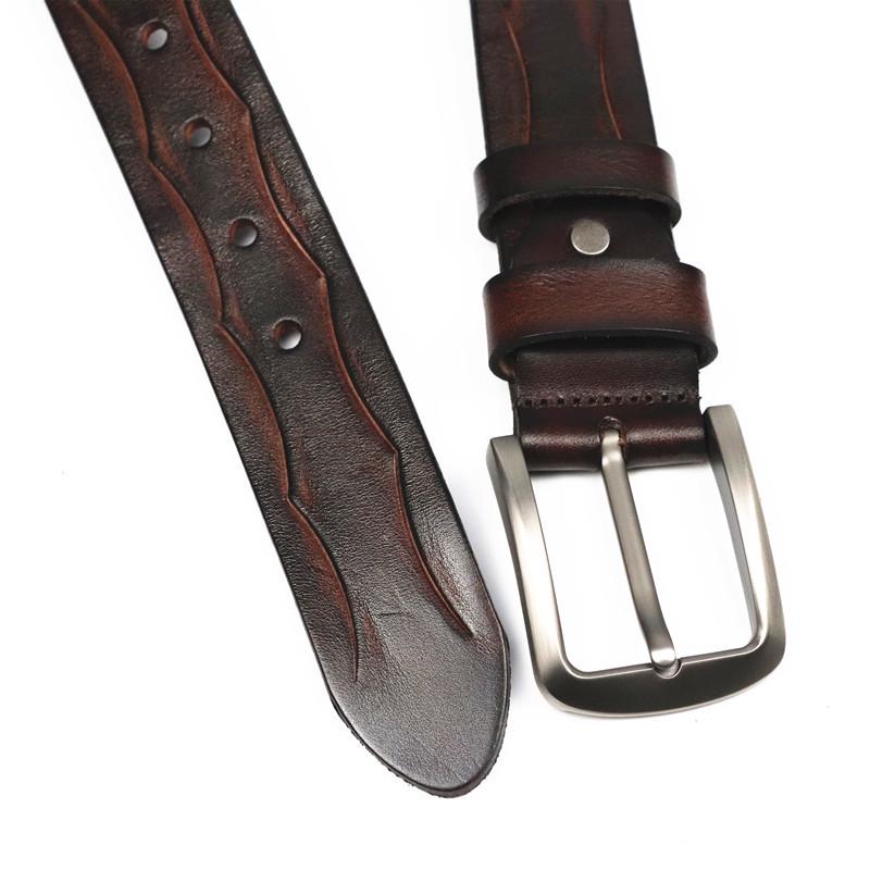 Men's Retro Business Belt - Genuine Cowhide Leather with Alloy Pin Buckle and Embossed Design