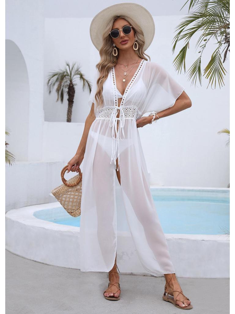 European & American Women's Lace Stitch Cardigan: New Seaside Vacation Sun Protection Cover-Up