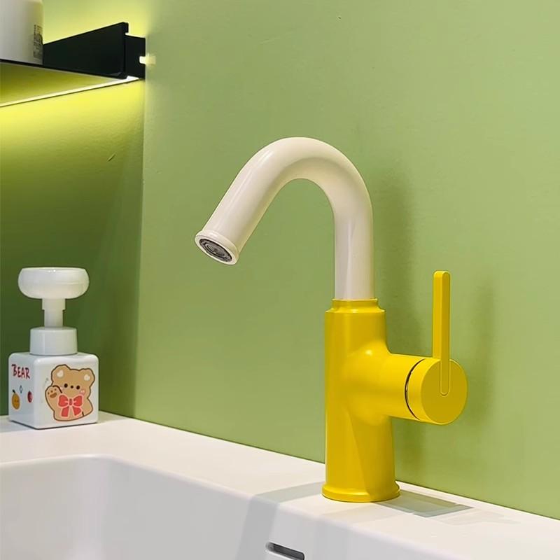 

Brush Gold Bathroom Unique Design Basin Faucet Gray Sink Mixer Tap Hot & Cold Deck Mounted Lavatory Crane Water Tap Chrome