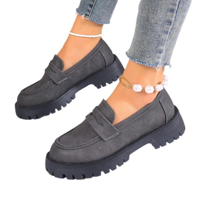 Women's British Style Loafers, Thick Sole Slip-On Retro Shoes, Chunky Heel Plus Size Fall Casual Footwear
