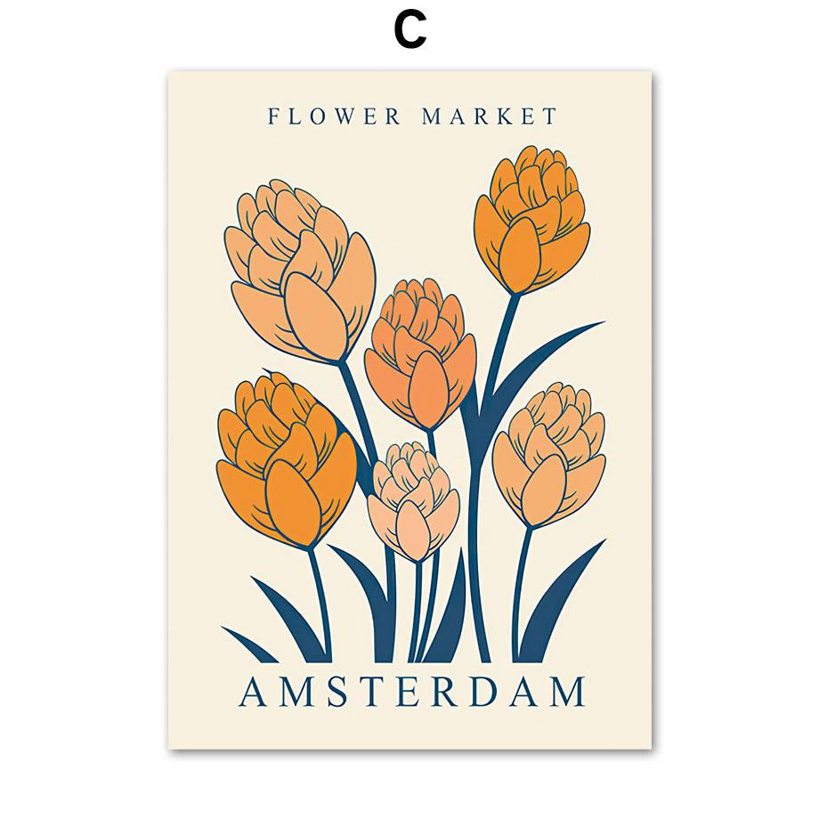 Flower Market Poster Paris London New York Botanical Floral Drawing Wall Art Print Canvas Painting Modern Living Room Home Decor