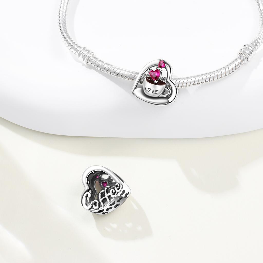 Copper Food Drink Strawberry Ice Cream Heart Coffee Charms Beads Pendant For Original Bracelet Woman Girl Jewelry