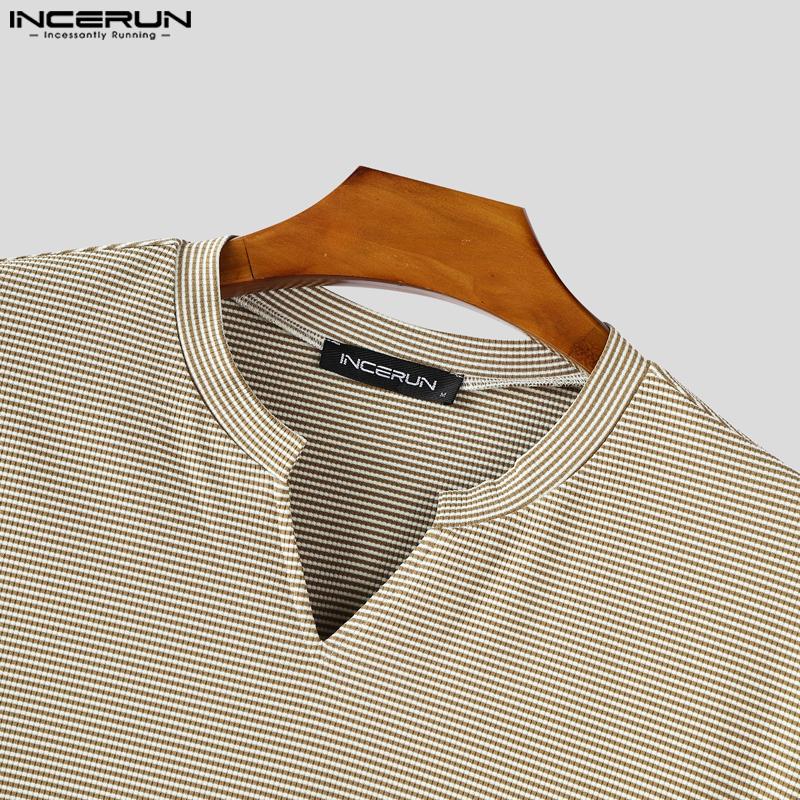INCERUN Men Stand Neck Long Sleeve Texture Striped Casual Pullover Tops