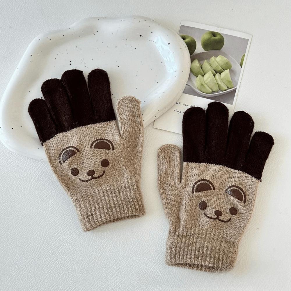 

Cartoon Bear Kids Gloves Knitted Full Finger Gloves for 4-8 Year Old Baby Boys Girls хакі