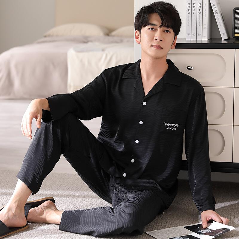 Ice Silk Pajamas Women With Chest Pads Women'S Loungewear Suit Summer Silk Couple Long Sleeves Women'S Summer Men'S