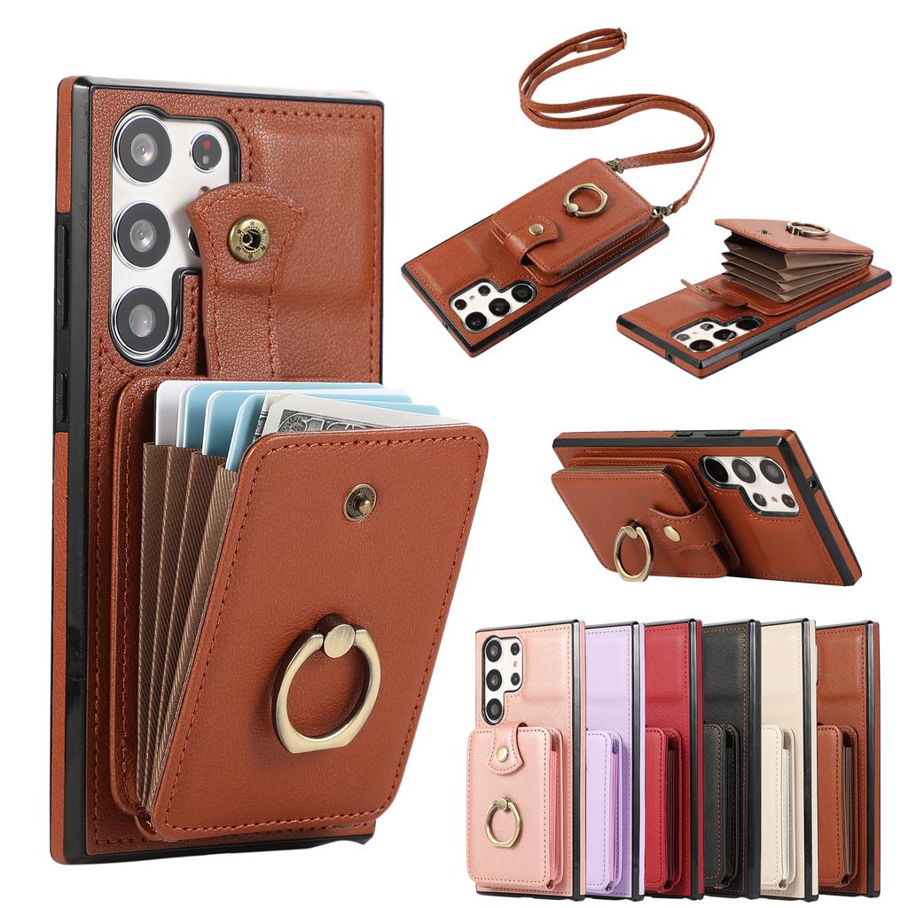 Custodia Borsa a Tracolla con Porta Carte per Samsung Galaxy S26 Ultra S25 FE S24 S23 Plus A07 A17 A26 A16 con Supporto ad Anello per Dita