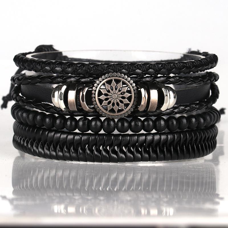 Simple and Natural Men's Woven Bracelets, Cross-border Hot-selling Leather Combination Bracelets, Wholesale Sources of Jewelry