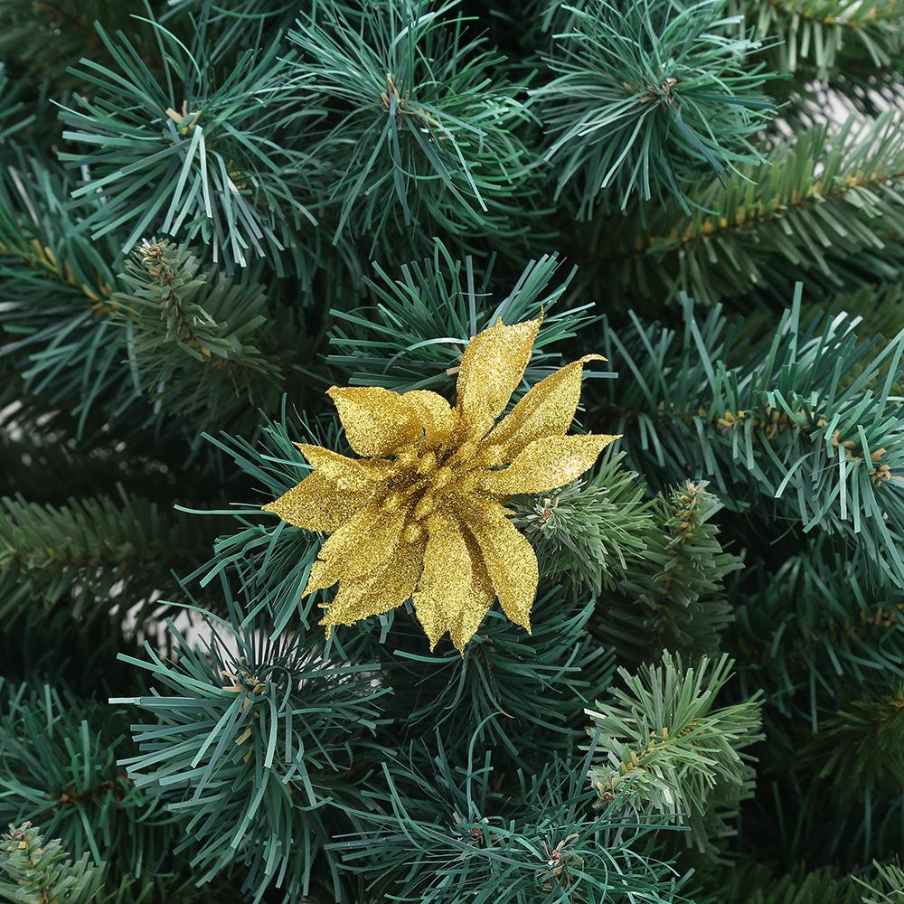 Exquisite Christmas Flowers, Solid Scallion Powder Gold, Silver and Red Flower, Christmas Tree Ornaments, Christmas Wreaths, Rattan, Christmas Decorat