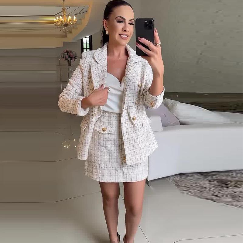 

Осенний комплект миди-юбки в гусиную лапку в европейском и американском шике 2024 S