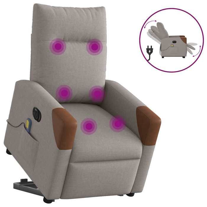 VidaXL Fauteuil inclinable de massage électrique Taupe Tissu 3324035