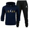 Dunkmark Herren Hoodie & Jogger Set, Trendiger Basketball Pullover Figur und Geteilter Goldener Buchstaben-Kunstdruck, Dickes Fleece Sport Zweiteiliges Set für Streetwear Freizeit