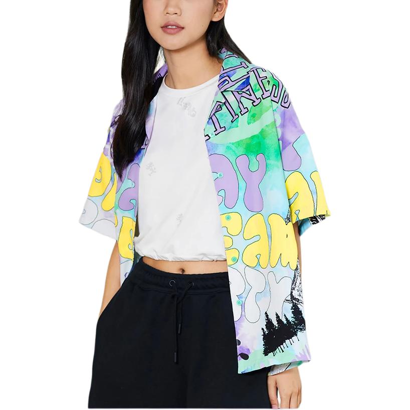 Li Ning Summer Party Graffiti Tie-Dye Letter Print Casual Shirt Women shirts Multicolor ASHS888-2