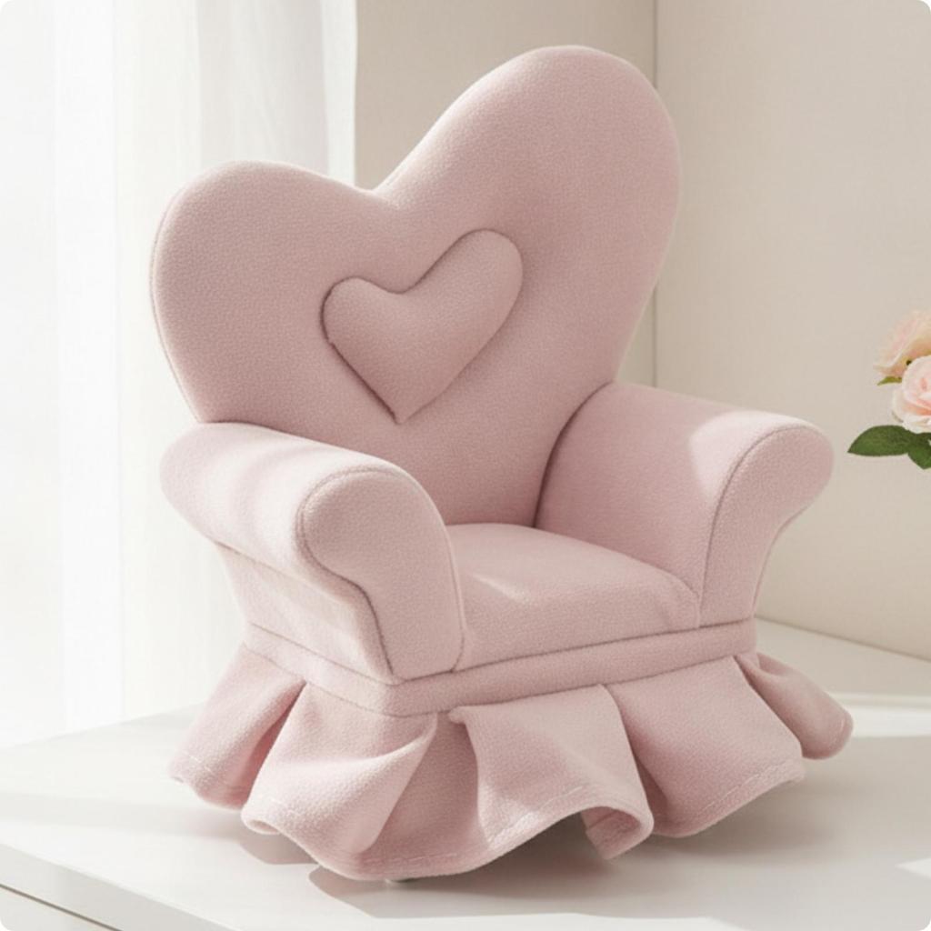 Upholstered Miniature Armchair with Heart Backrest Decorative Velvet