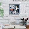 2D Flat, 1pc Vintage French Lucky Dog Adventure 2026 Metal Aluminium Plaque, Retro Wall Art with Chien Porte Bonheur Text, Minimalist Pet Decor for