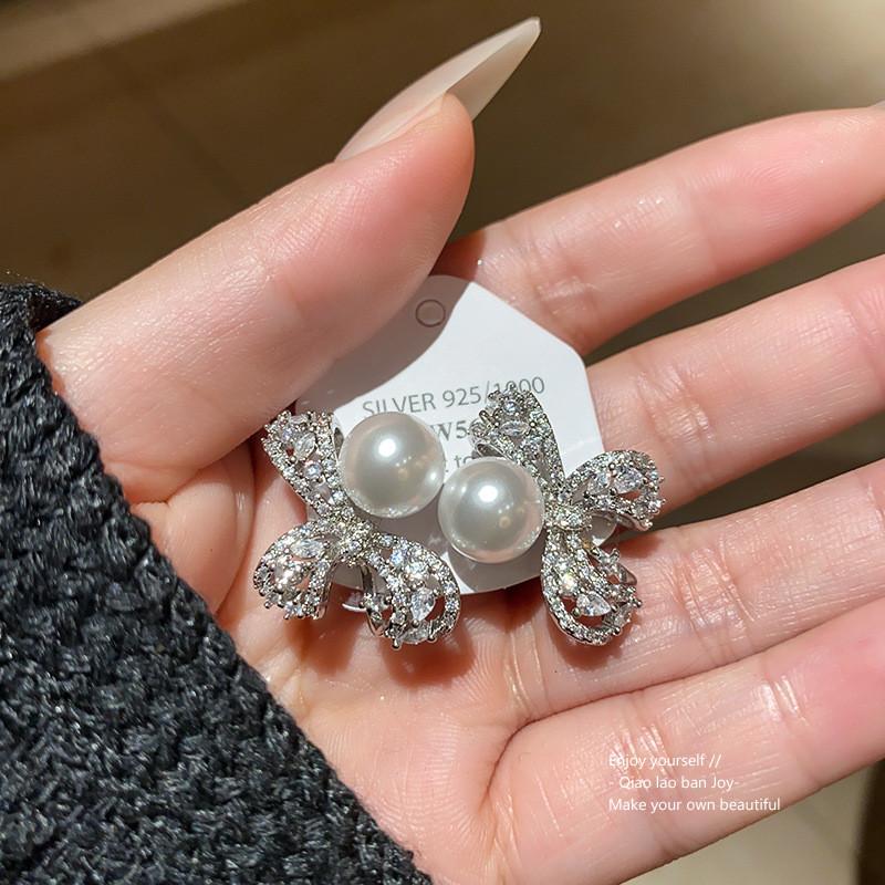 Minimalistische Zirkonia Schmetterling Schleife Ohrstecker Ringe Mit Künstlicher Perle Für Frauen Sommer Mode