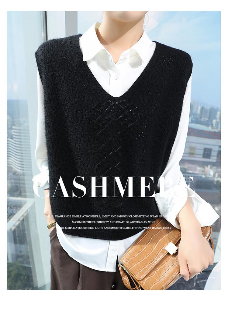 Women's 2024 Spring/Autumn Loose Cashmere V-neck Sleeveless Knit Vest