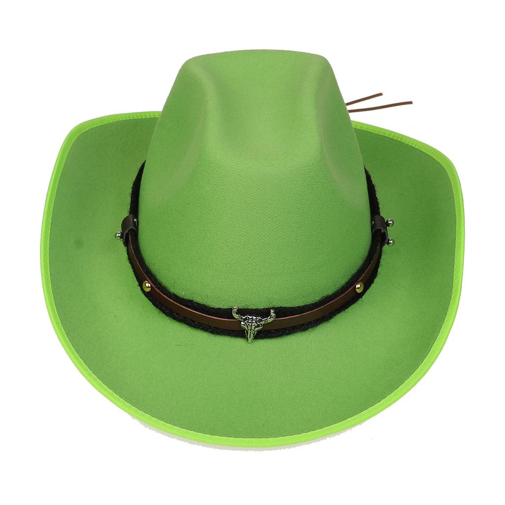 Unisex Western Cowboy Hat Wide Brim Roll‑Up Brim Double‑Top Felt Fedora Hat,10 Colors,Multiple Optional Detachable Hat Bands
