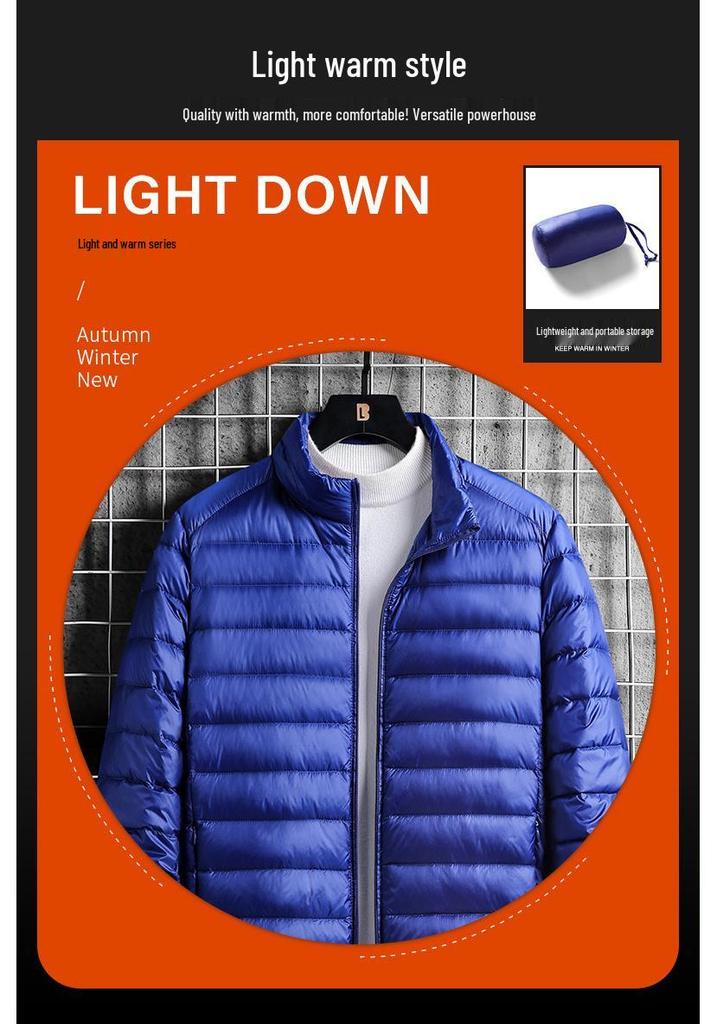 Men's Lightweight Down Jacket 2024: New Style, Portable, Versatile, Large Size, Solid Color for Autumn/Winter.