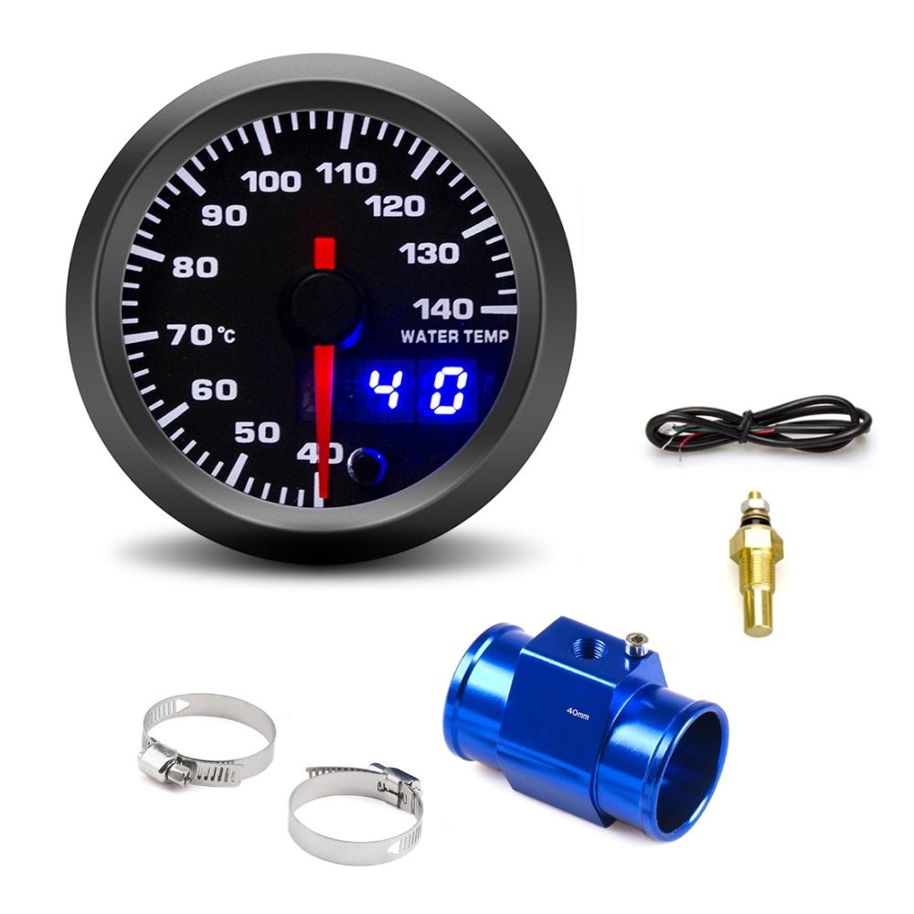 52mm Car Water Temperature Gauge 40~140 ℃ 7 Colors Backlight With Water Temp Sensor Water Temp Joint Pipe Sensor Adapter 1/8 NPT